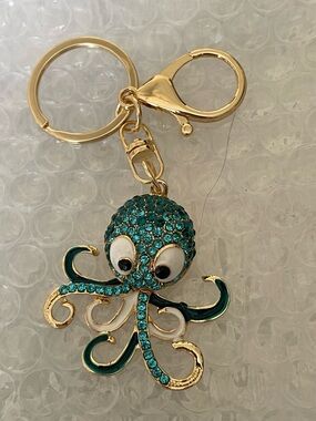 Cute Blue Crystal Octopus Keychain